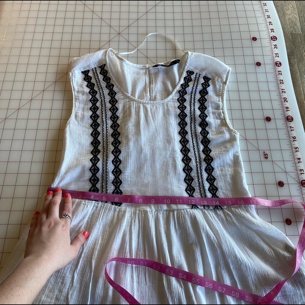 Zara Basic size Small white peasant top with blac… - image 2